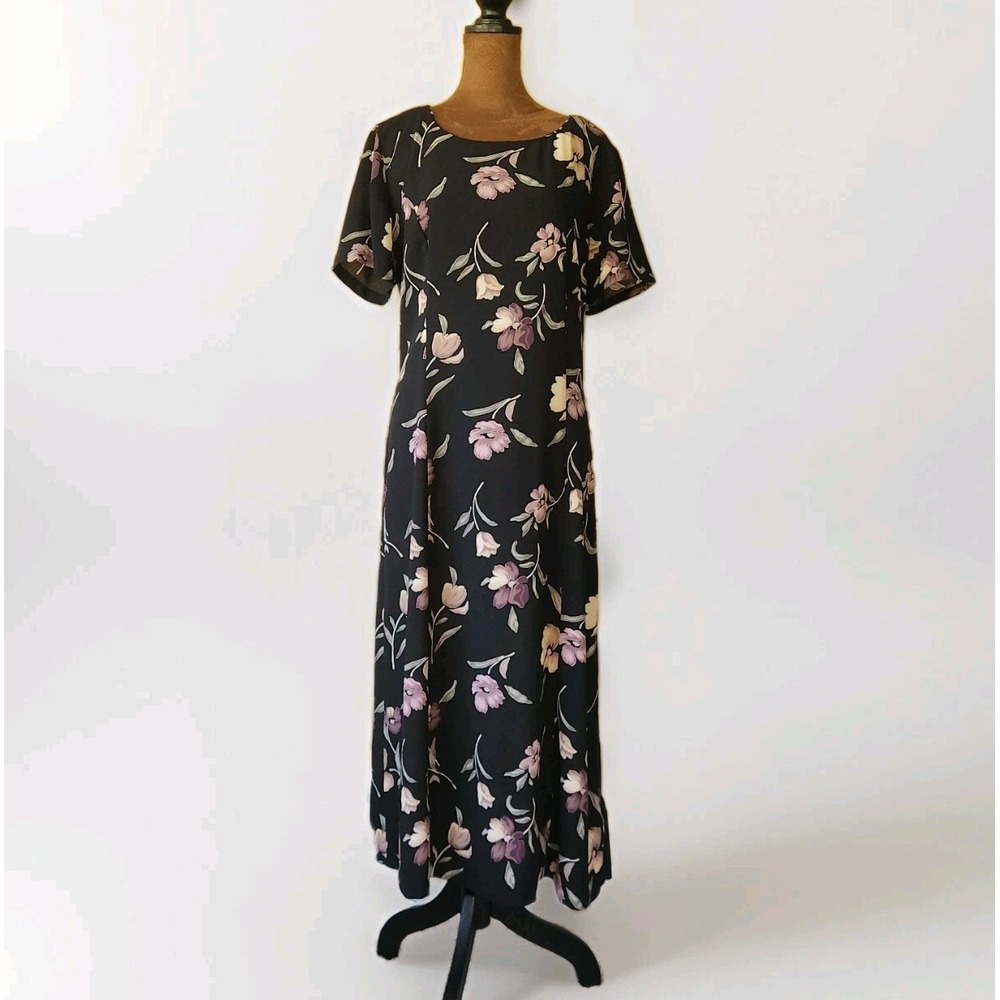 Vintage‎ Kim Roger's Dress 90s Floral Church  Women's Size 12 Black Long